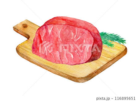 焼く前のステーキ肉 水彩イラスト 焼く前のステーキ肉 水彩イラスト 116895651