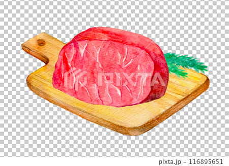焼く前のステーキ肉 水彩イラスト 焼く前のステーキ肉 水彩イラスト 116895651