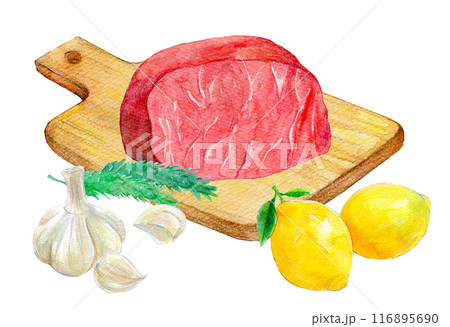 焼く前のステーキ肉　水彩イラスト 116895690
