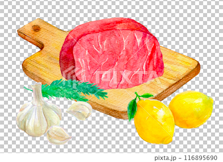 焼く前のステーキ肉　水彩イラスト 116895690