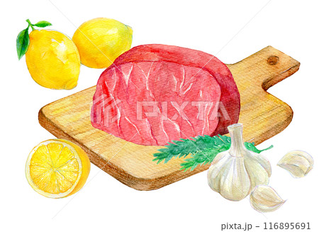 焼く前のステーキ肉　水彩イラスト 116895691