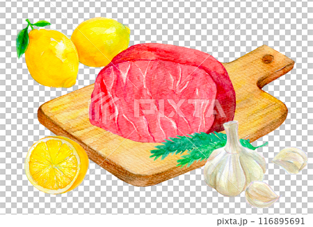 焼く前のステーキ肉　水彩イラスト 116895691