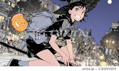 仲間とハロウィンイベントに参加する若い女性