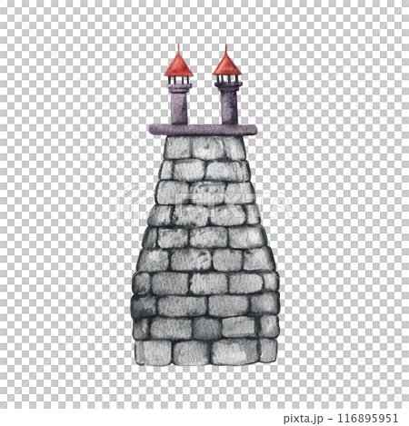The chimney on the roof. Hand-drawn watercolor illustration. Cartoon flat style. For building houses, children's games, postcards and decor. 116895951