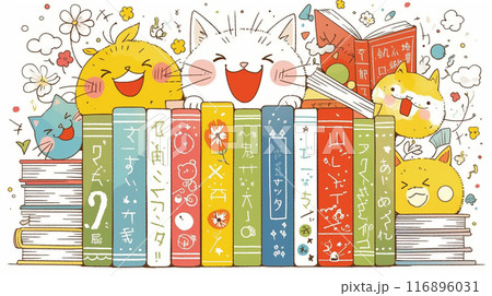 みんな本が大好き：読書週間や読書を促すためのかわいい挿絵・背景画