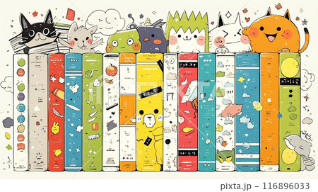 みんな本が大好き：読書週間や読書を促すためのかわいい挿絵・背景画