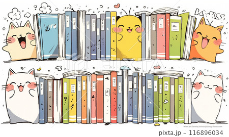 みんな本が大好き：読書週間や読書を促すためのかわいい挿絵・背景画