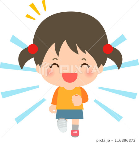 笑顔で走る女の子のデフォルメイラスト 116896872
