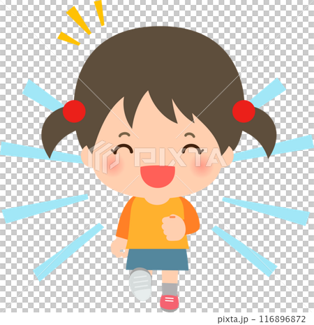 笑顔で走る女の子のデフォルメイラスト 116896872