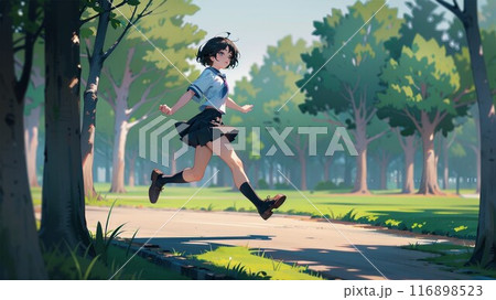 公園を走る女子高生 116898523