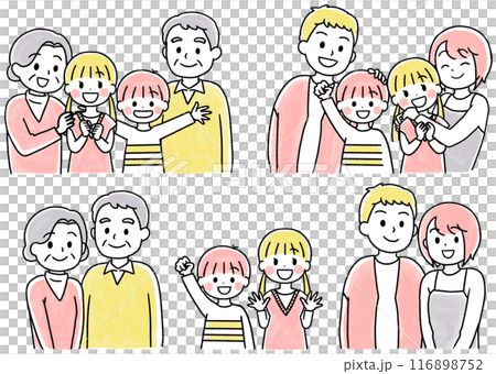 笑顔の三世代家族の水彩風手書きのイラスト素材セット 笑顔の三世代家族の水彩風手書きのイラスト素材セット 116898752
