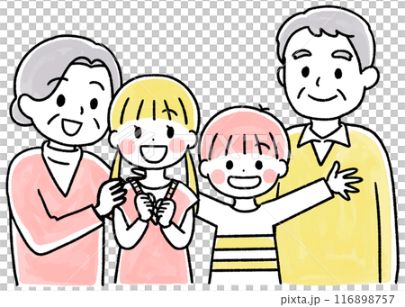 Smiling grandchild and grandparents watercolor-style hand-drawn illustration 116898757