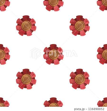 Competition winner prize: seamless pattern with sparkling cups and medals. Design of the award ceremony in watercolor. 116898852