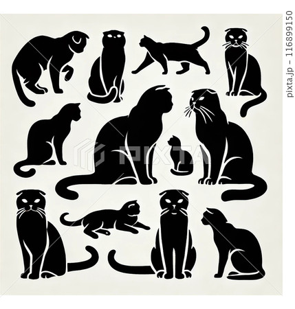猫のシルエット 絵画 F4サイズ スコティッシュフォールドのシルエットのイラスト素材 [116899150] - PIXTA