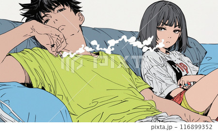 パートナーのたばこの煙を嫌がる若い女性