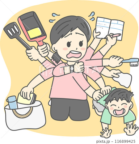忙しく子育てしているお母さんのイラスト 忙しく子育てしているお母さんのイラスト 116899425