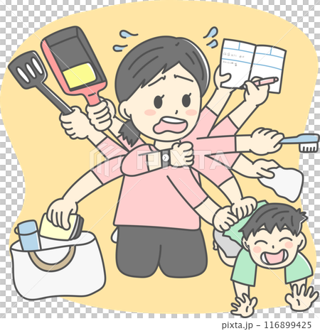 忙しく子育てしているお母さんのイラスト 忙しく子育てしているお母さんのイラスト 116899425