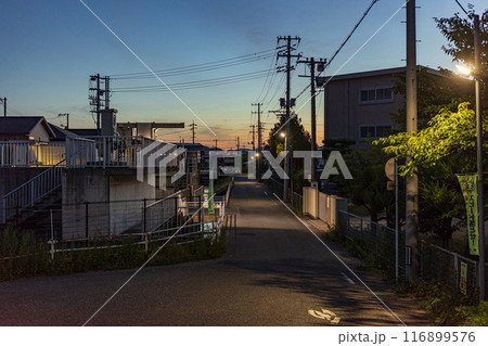 日本の岡山県岡山市の夏の朝の美しい風景 116899576