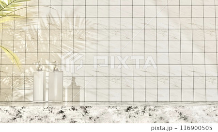 壁に映る葉とポンプ 116900505