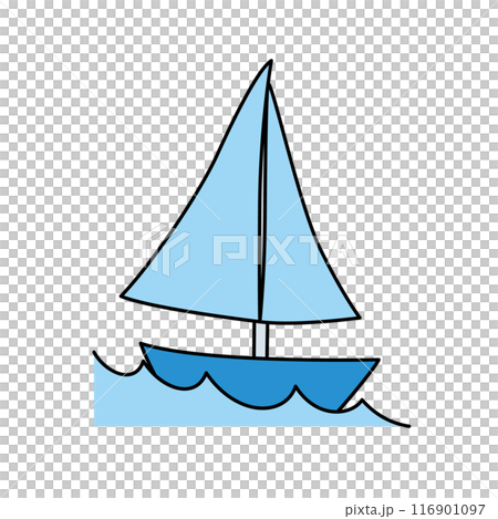 簡單可愛的遊艇插圖白色背景向量與主線剪貼畫 116901097
