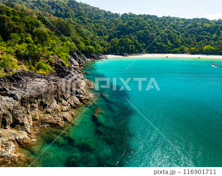 Amazing seascape view seashore and waves crashing on rocks,Aerial view beautiful sea in Phuket island Thailand Amazing seascape view seashore and waves crashing on rocks,Aerial view beautiful sea in Phuket island Thailand 116901711