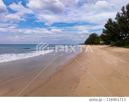 Amazing sand on beach in summer season sea background,Aerial view beach for travel background 116901713