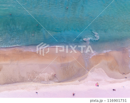 Amazing sand on beach in summer season sea background,Aerial view beach for travel background 116901731