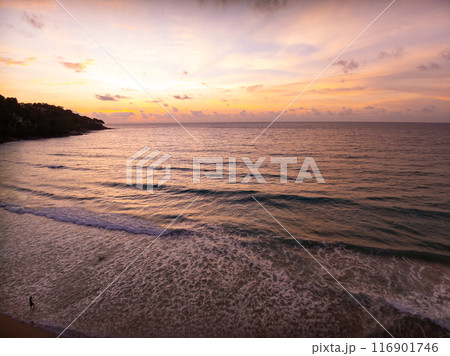Nature landscape beautiful Light Sunset or sunrise over sea,Colorful clouds dramatic sky seascape,Amazing clouds and waves in sunset sky background 116901746