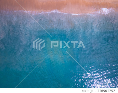 Amazing sand on beach in summer season sea background,Aerial view beach for travel background 116901757