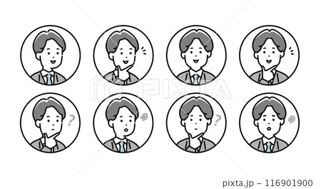 男性会社員の正面と横顔のシンプルな顔アイコンのイラスト素材 116901900