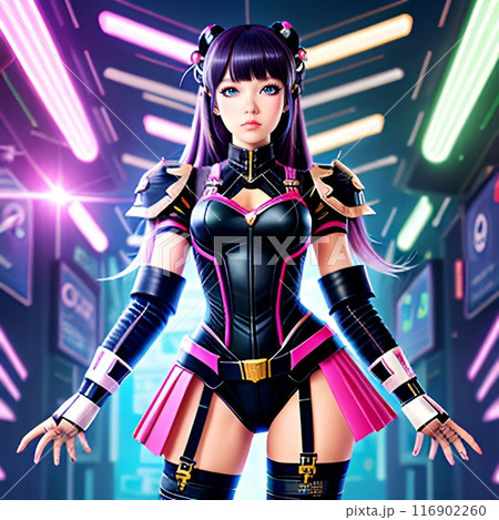 アニメ風の女の子　日本のギャル　マンガ　日本のアニメ キツネダンス 　[AI生成画像] 116902260