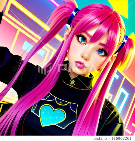 アニメ風の女の子　日本のギャル　マンガ　日本のアニメ キツネダンス 　[AI生成画像] 116902261