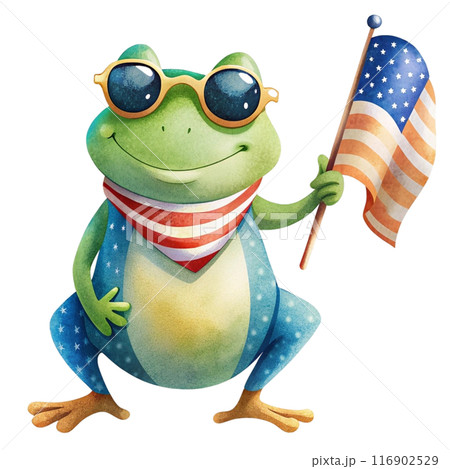 Cute Frog American flag Clipart  116902529