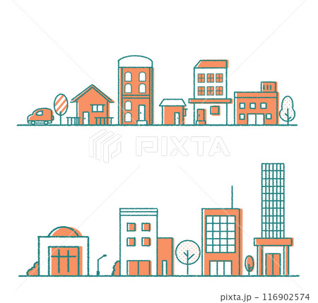 街並みのイラストセット オフィス街と住宅街 116902574