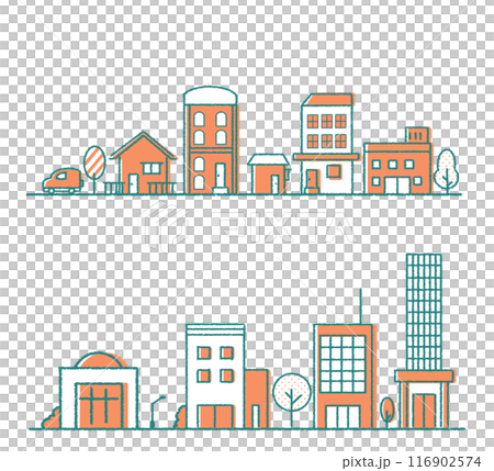 Cityscape illustration set Office and residential areas 116902574