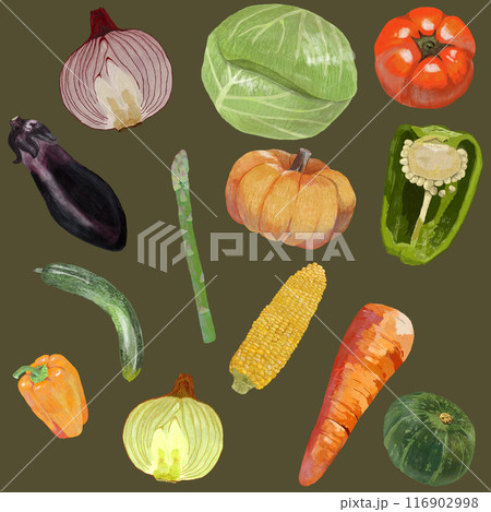 野菜パターン_茶背景_正方形 116902998