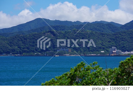 兵庫県淡路島　大浜海水浴場・洲本城方面を望む 116903027