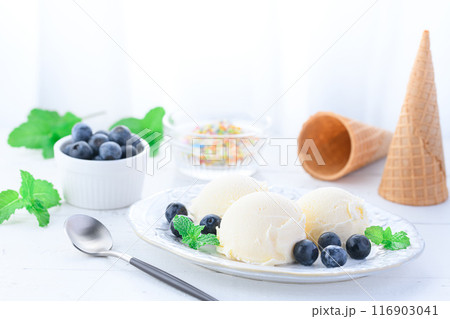 アイスクリームとブルーベリー 116903041