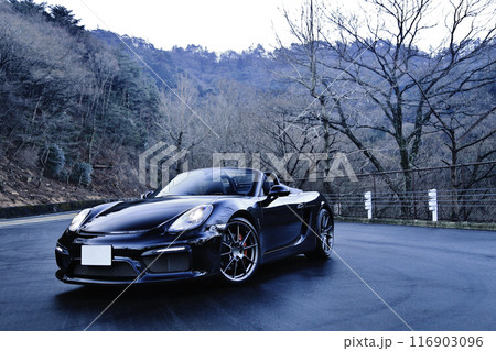 ツヤツヤの黒いオープンカー 116903096