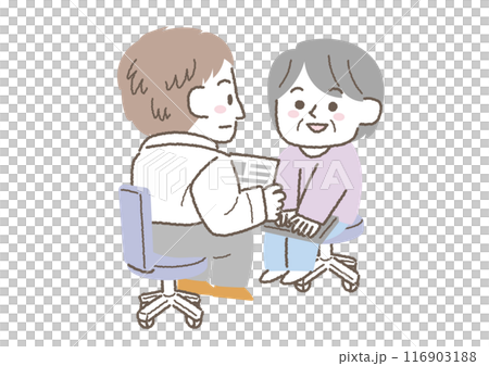 Illustration of a senior woman at a job interview 116903188