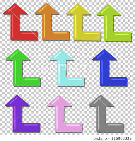 90 degree bent arrow 1 (all colors set) (with reflection and shadow) 90 degree bent arrow 1 (all colors set) (with reflection and shadow) 116903328