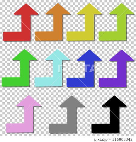 90 degree bent arrow 2 (full color set) (with shadow) 116903342