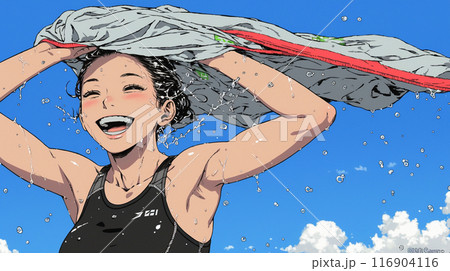 南国の海を満喫中の若い女性