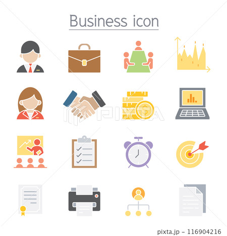 Business management icon set in flat color style Business management icon set in flat color style 116904216
