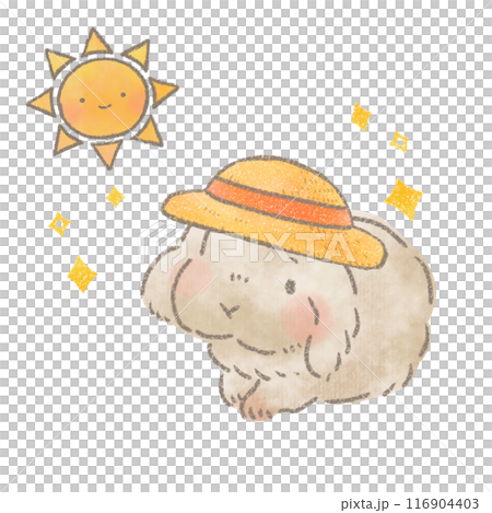 Illustration of a cute rabbit wearing a straw hat 116904403