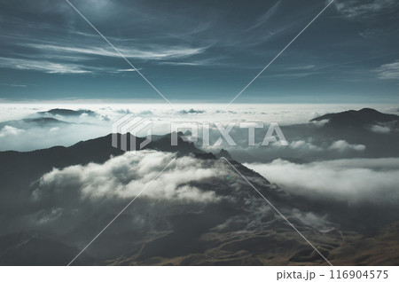 Abstract mountain landscape with clouds and mists 116904575