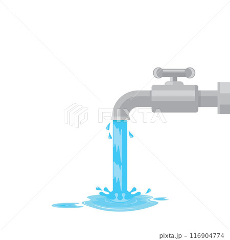 water flows from the tap onto the floor vector illustration concept design 116904774