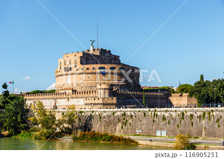 Castel Sant Angelo or Mausoleum of Hadrian in Rome Italy, built in ancient Rome, it is now the famous tourist attraction of Italy. 116905251