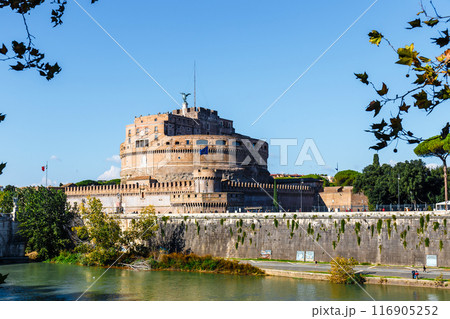 Castel Sant Angelo or Mausoleum of Hadrian in Rome Italy, built in ancient Rome, it is now the famous tourist attraction of Italy. 116905252