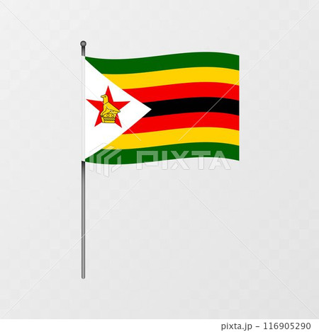 Zimbabwe flag on flagpole. Vector illustration. Zimbabwe flag on flagpole. Vector illustration. 116905290